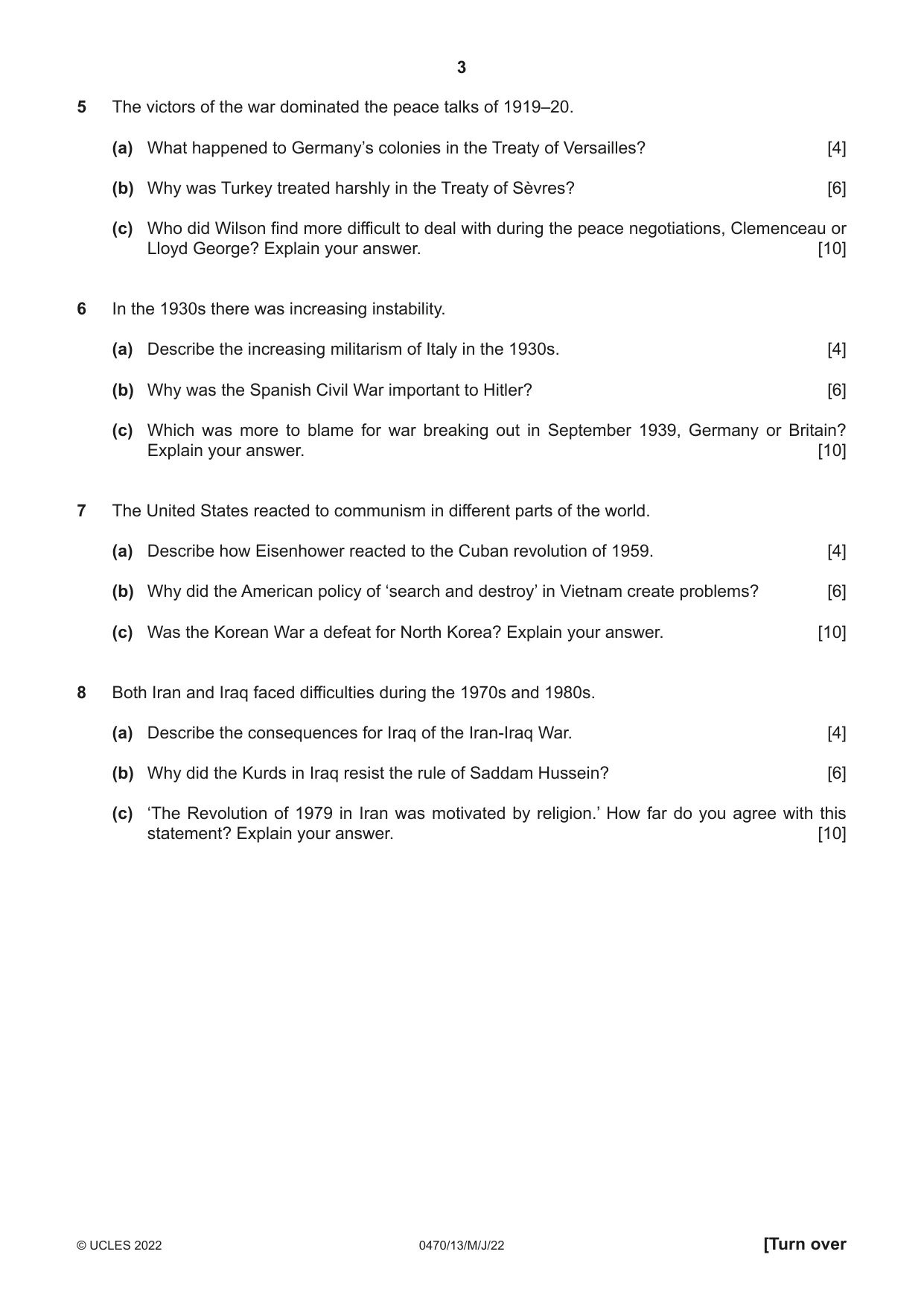 Cambridge IGCSE History 0470 2022 May/June Paper 1 · Variant 3 question paper, page 3 of 12