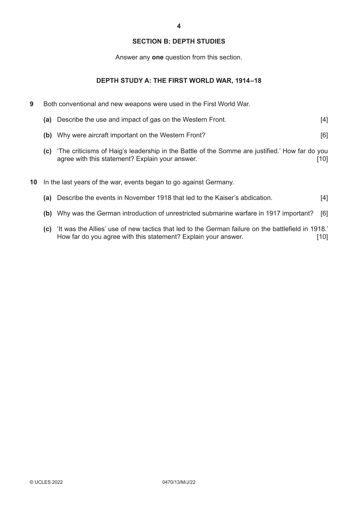 Cambridge IGCSE History 0470 2022 May/June Paper 1 · Variant 3 question paper, page 4 of 12