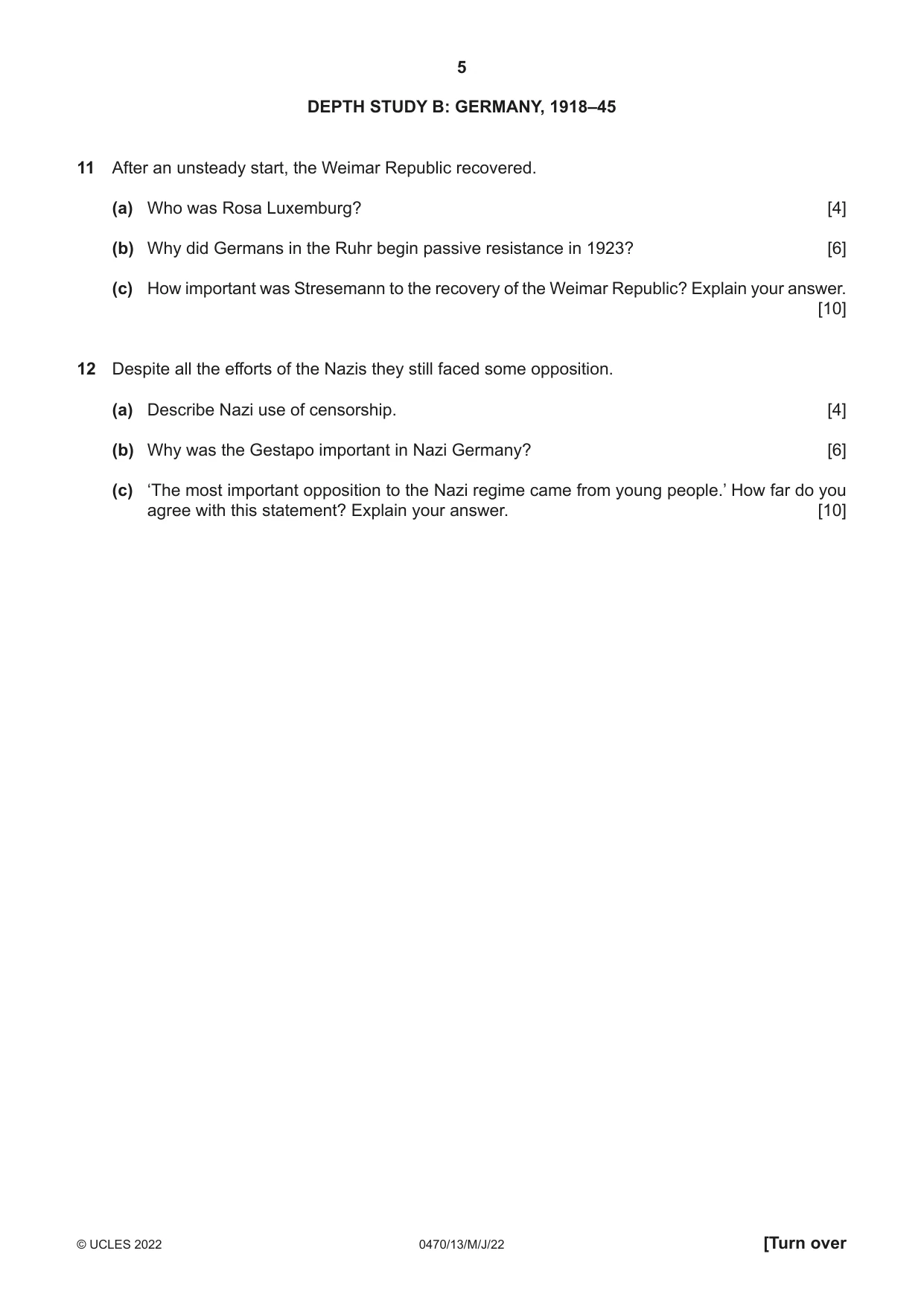 Cambridge IGCSE History 0470 2022 May/June Paper 1 · Variant 3 question paper, page 5 of 12