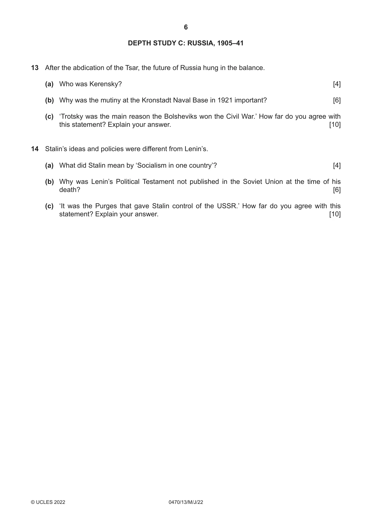 Cambridge IGCSE History 0470 2022 May/June Paper 1 · Variant 3 question paper, page 6 of 12