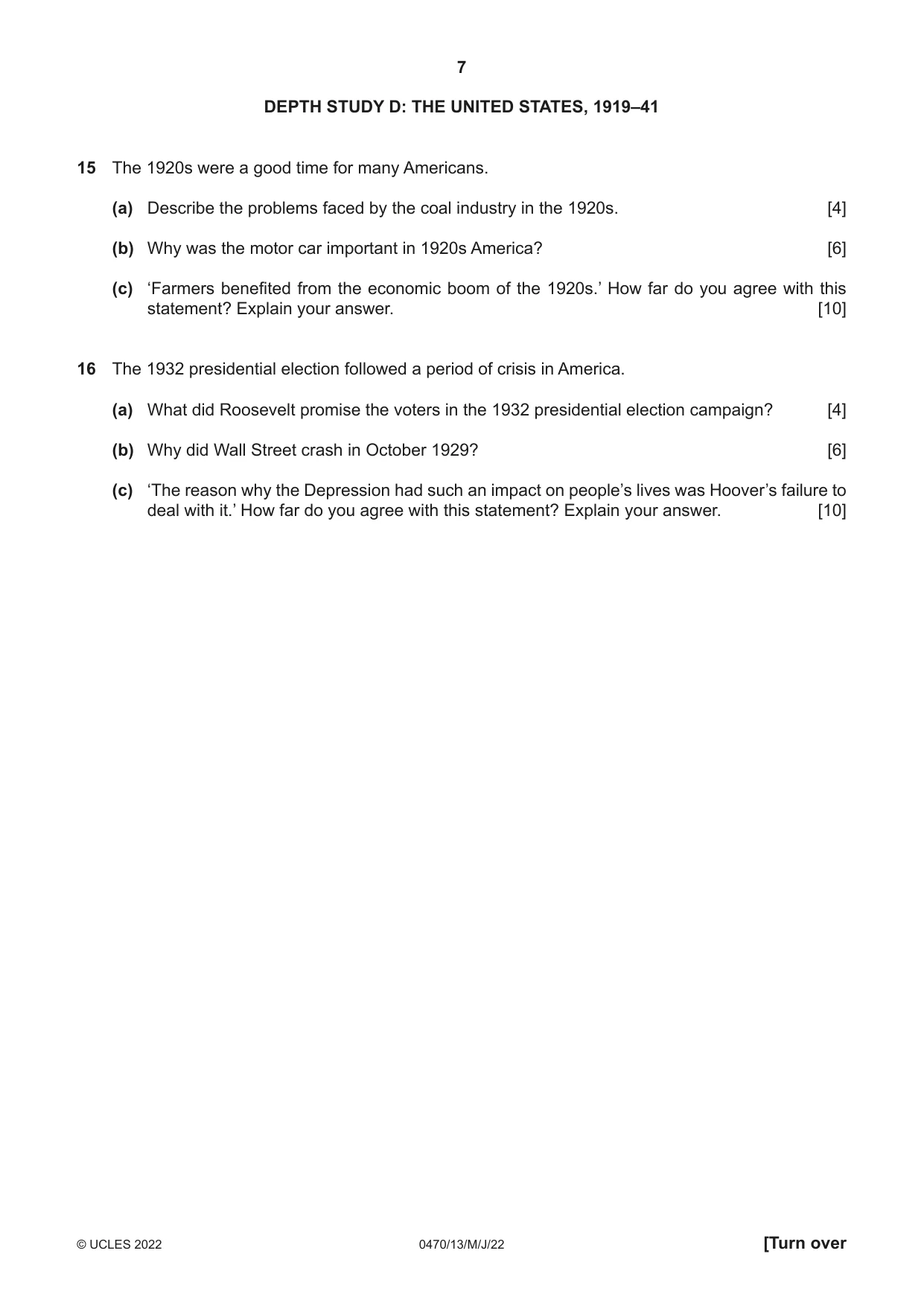 Cambridge IGCSE History 0470 2022 May/June Paper 1 · Variant 3 question paper, page 7 of 12