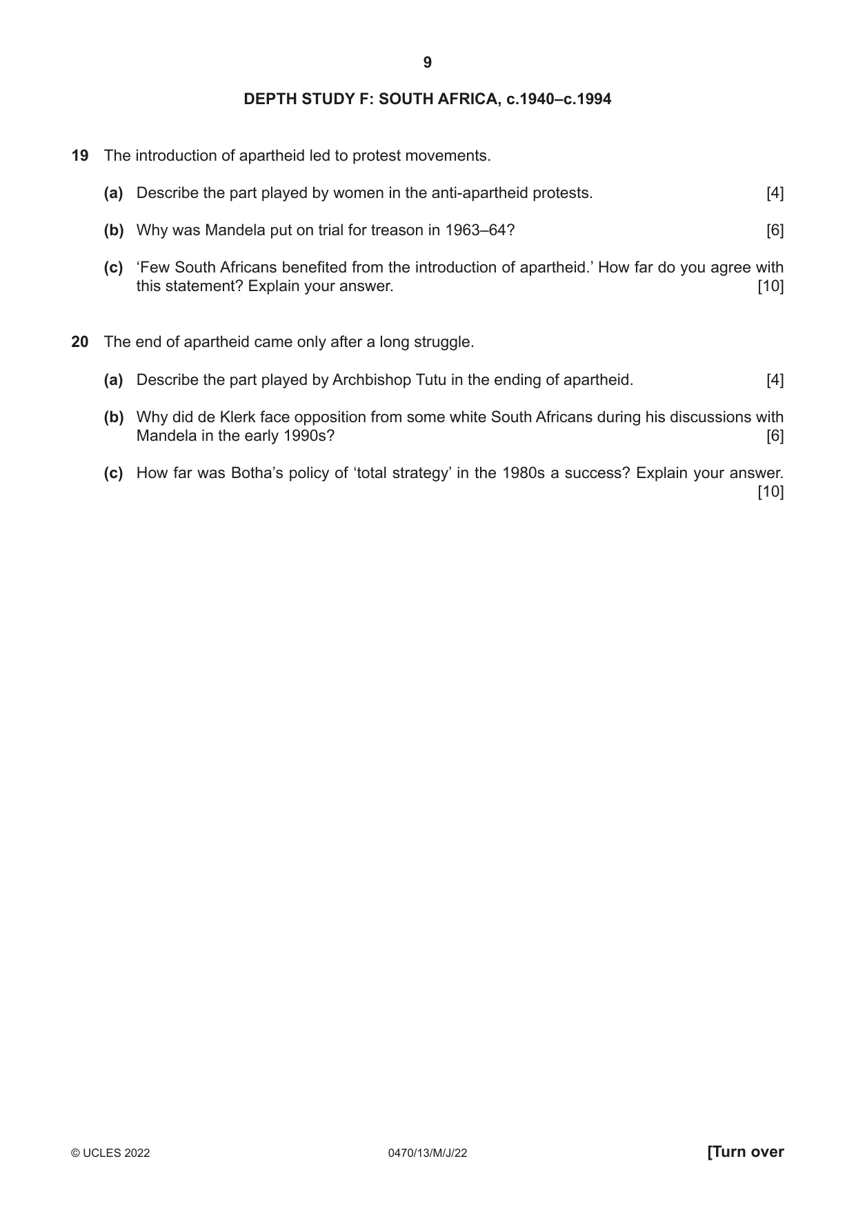 Cambridge IGCSE History 0470 2022 May/June Paper 1 · Variant 3 question paper, page 9 of 12