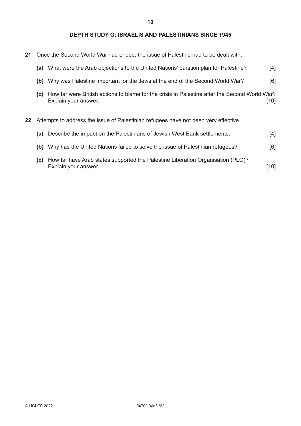 Cambridge IGCSE History 0470 2022 May/June Paper 1 · Variant 3 question paper, page 10 of 12