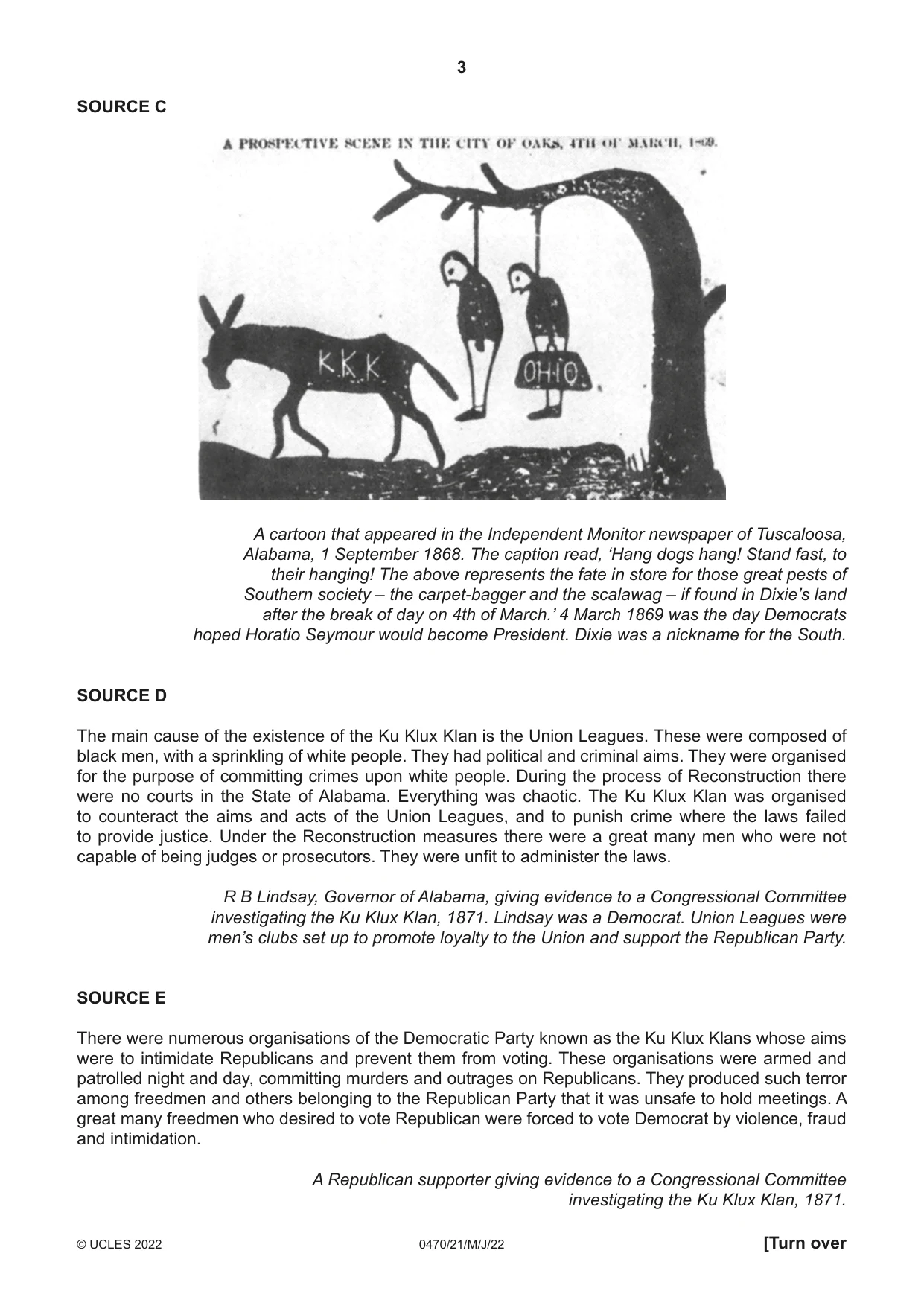 Cambridge IGCSE History 0470 2022 May/June Paper 2 · Variant 1 question paper, page 3 of 12