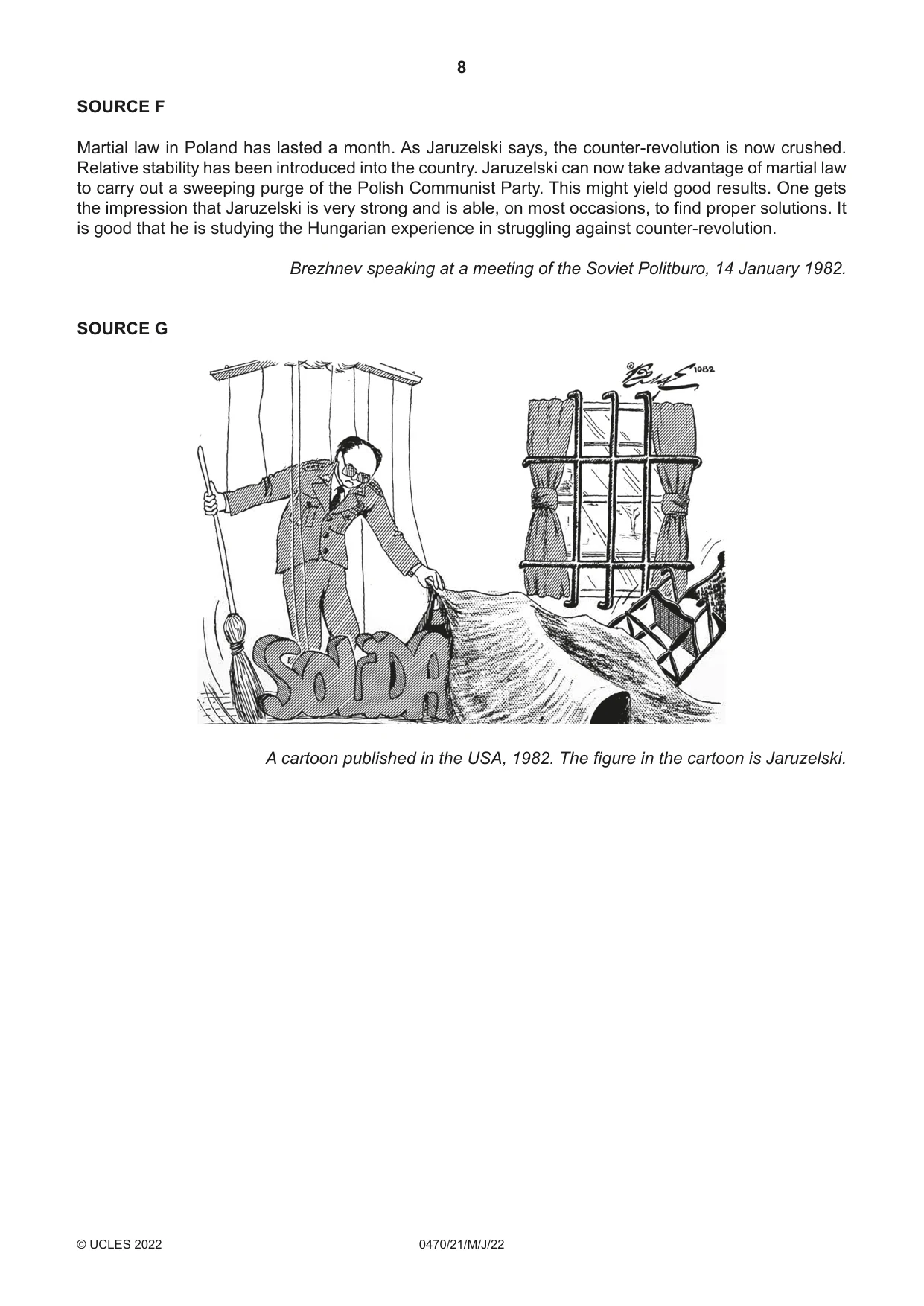 Cambridge IGCSE History 0470 2022 May/June Paper 2 · Variant 1 question paper, page 8 of 12