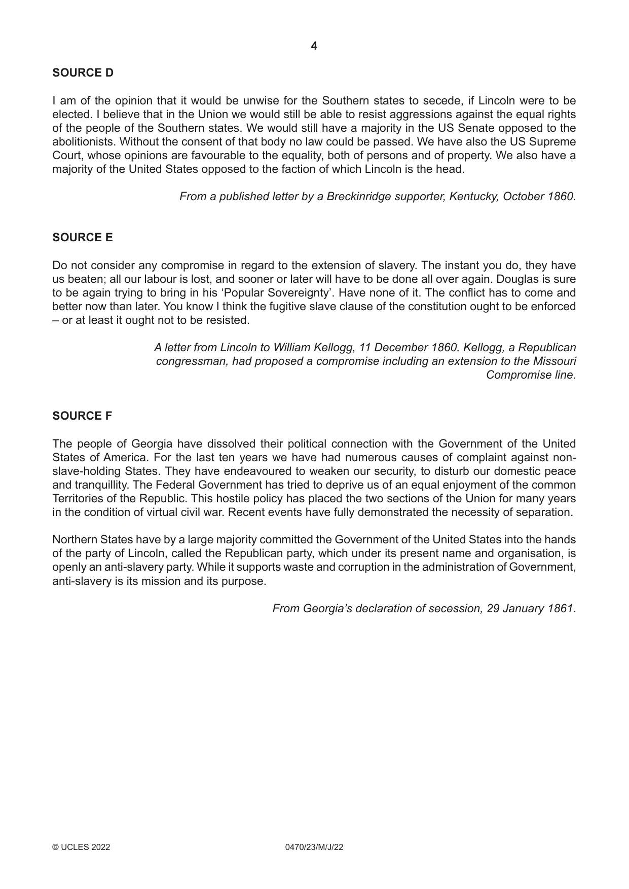 Cambridge IGCSE History 0470 2022 May/June Paper 2 · Variant 3 question paper, page 4 of 12