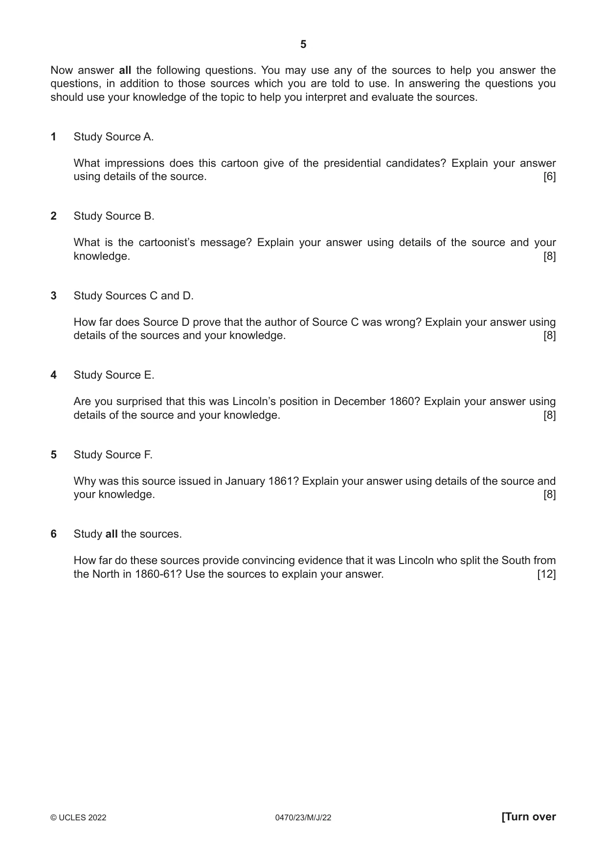 Cambridge IGCSE History 0470 2022 May/June Paper 2 · Variant 3 question paper, page 5 of 12
