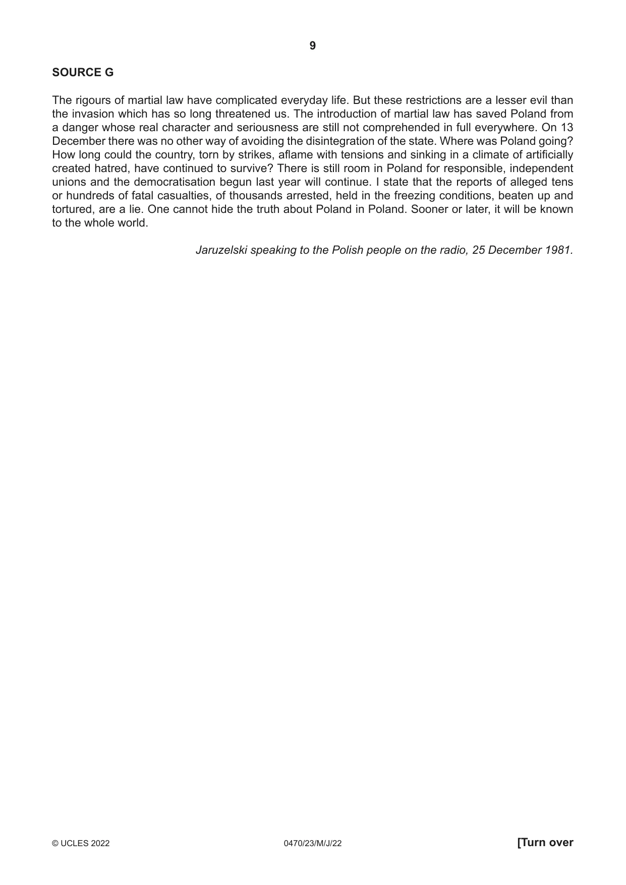 Cambridge IGCSE History 0470 2022 May/June Paper 2 · Variant 3 question paper, page 9 of 12