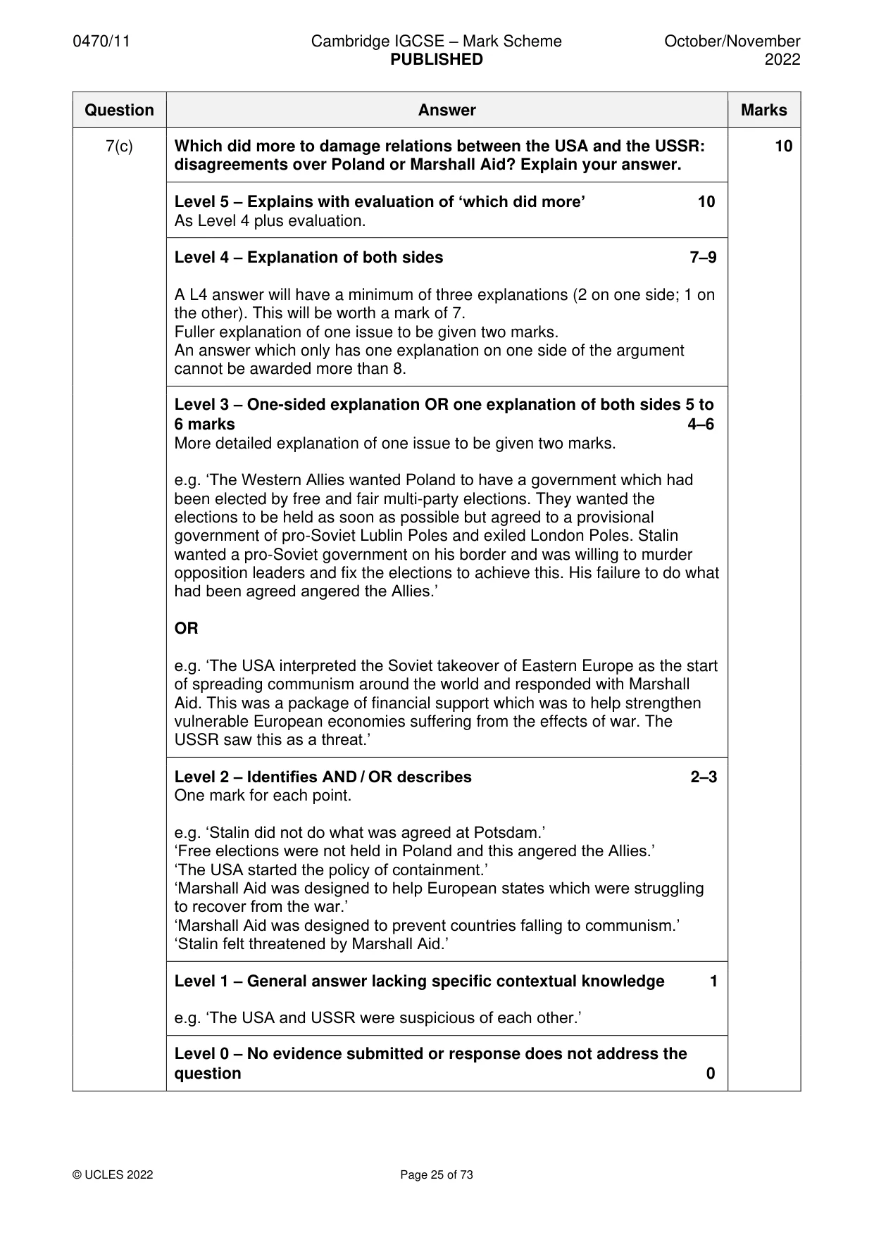 Mark scheme, page 25 of 73