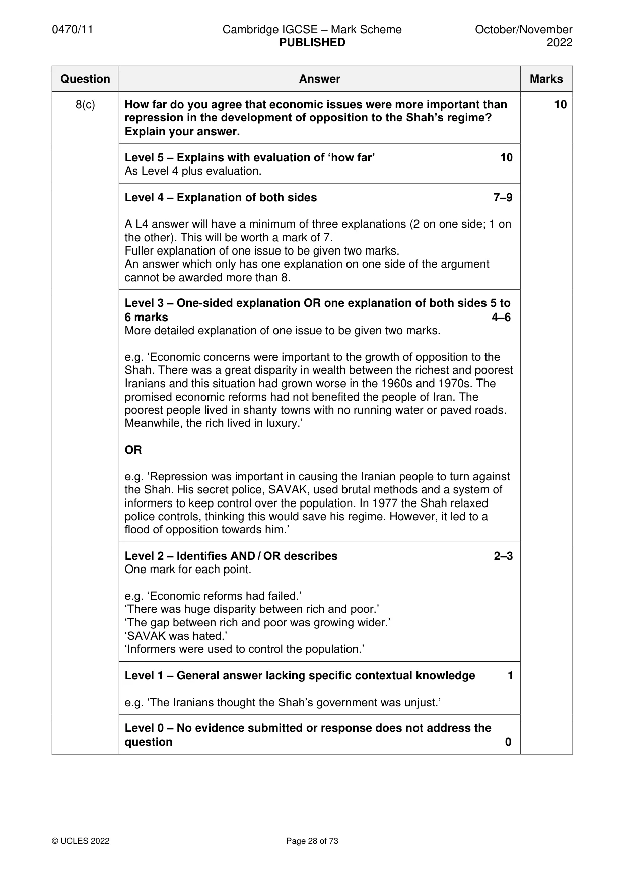 Mark scheme, page 28 of 73