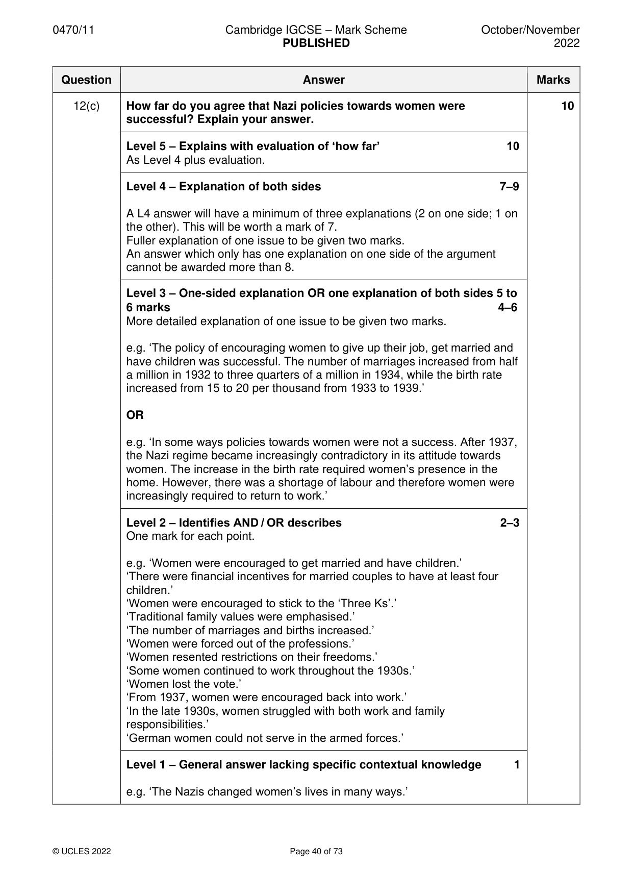 Mark scheme, page 40 of 73