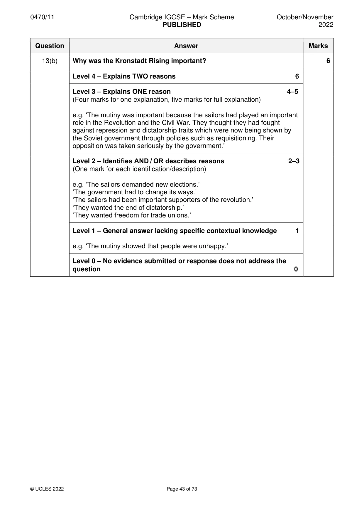 Mark scheme, page 43 of 73
