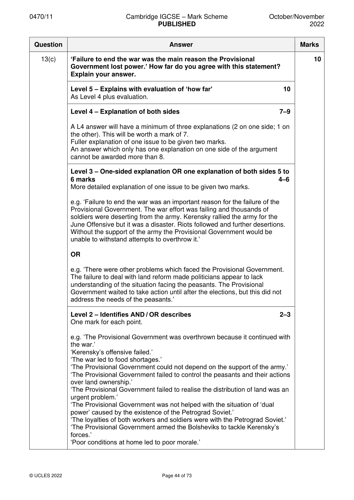 Mark scheme, page 44 of 73