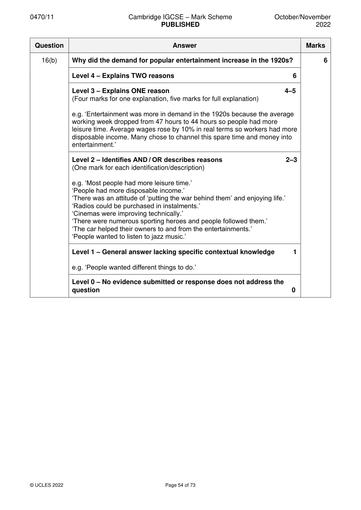 Mark scheme, page 54 of 73