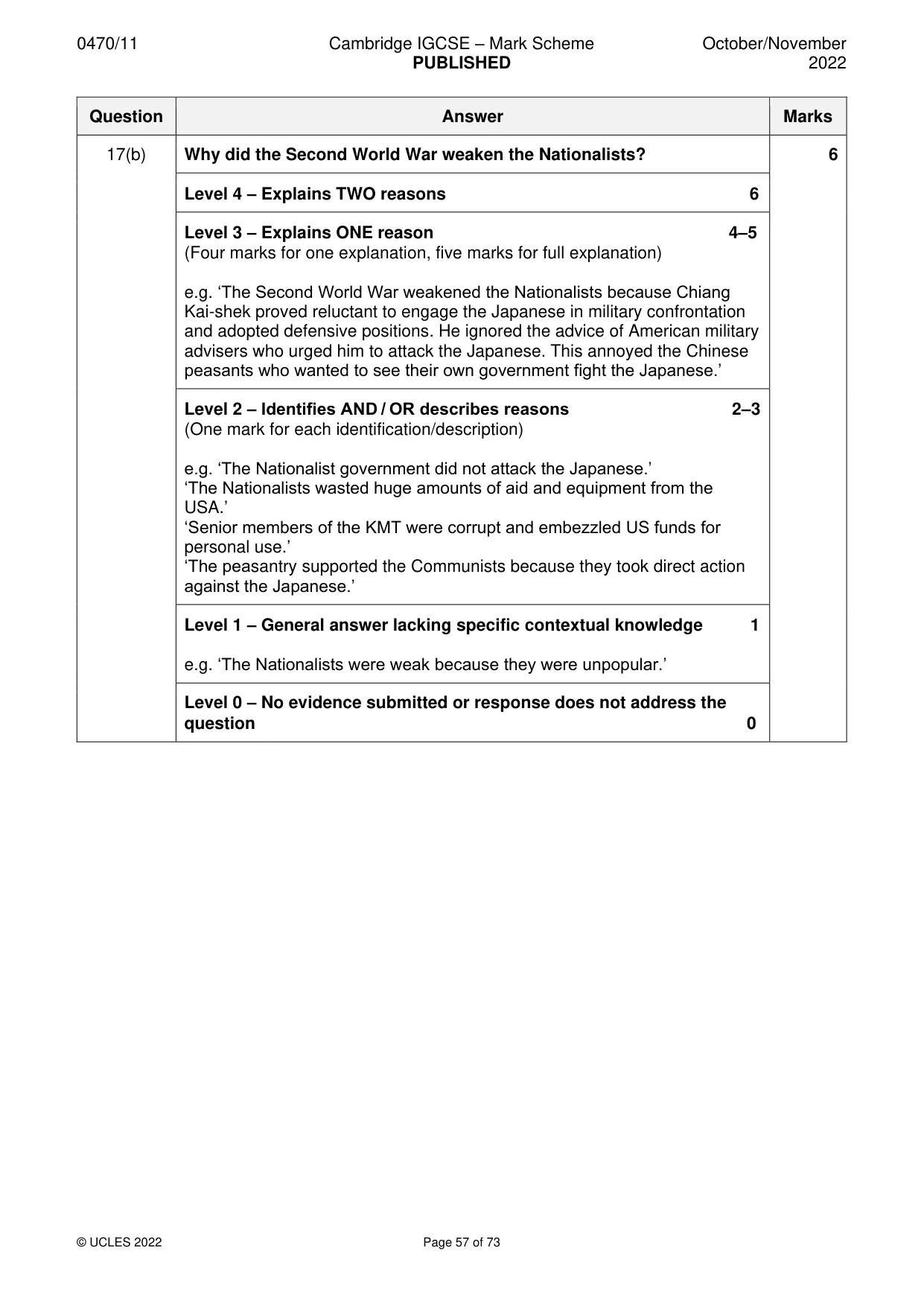 Mark scheme, page 57 of 73