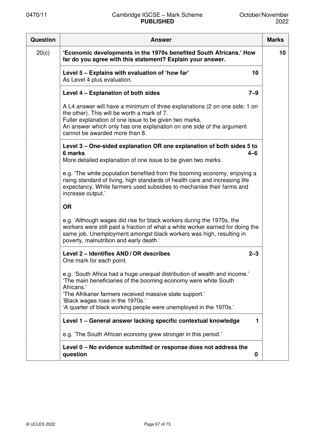 Mark scheme, page 67 of 73