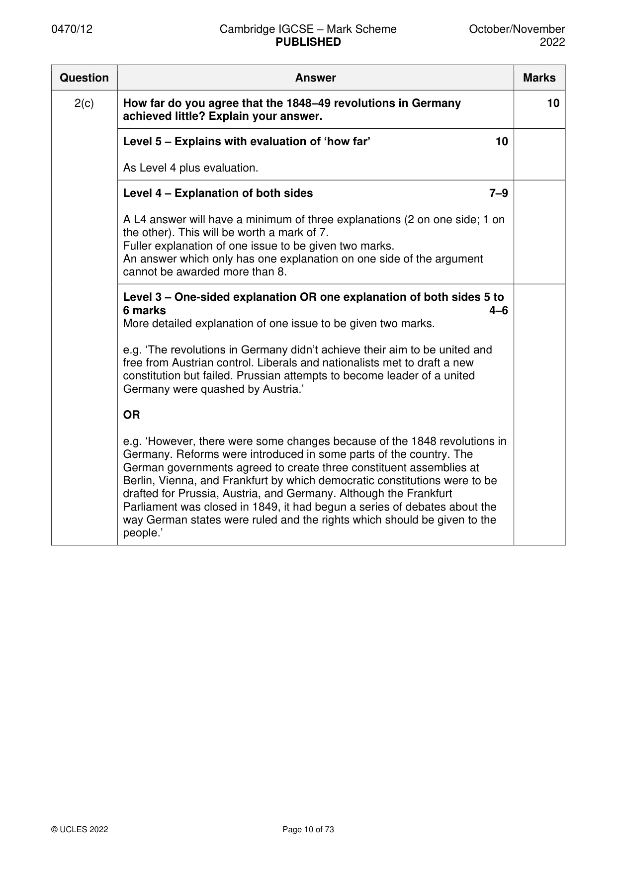 Mark scheme, page 10 of 73