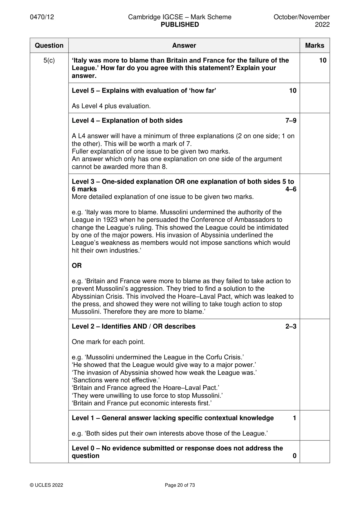 Mark scheme, page 20 of 73