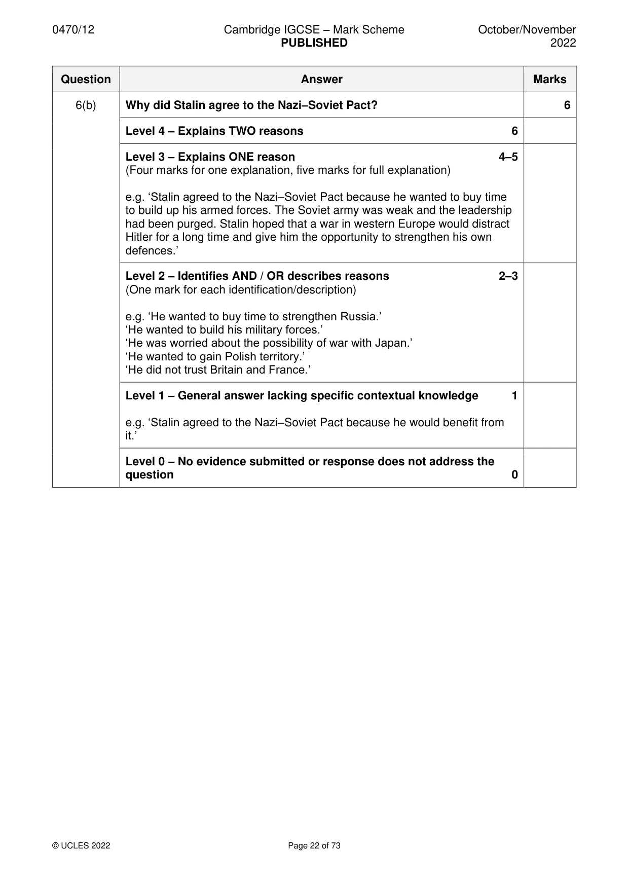 Mark scheme, page 22 of 73