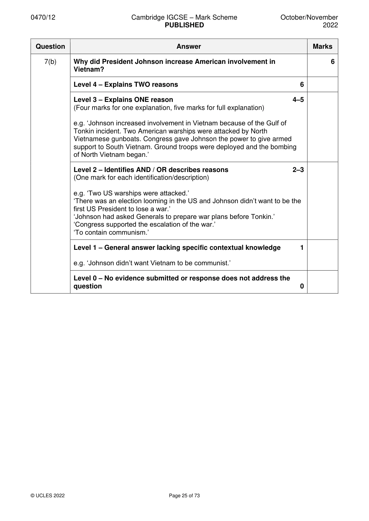 Mark scheme, page 25 of 73