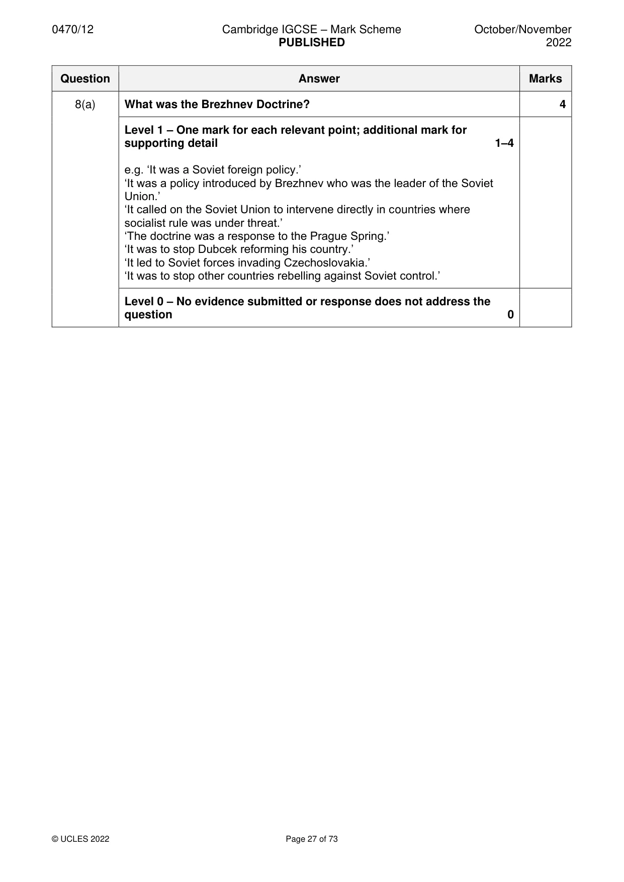 Mark scheme, page 27 of 73