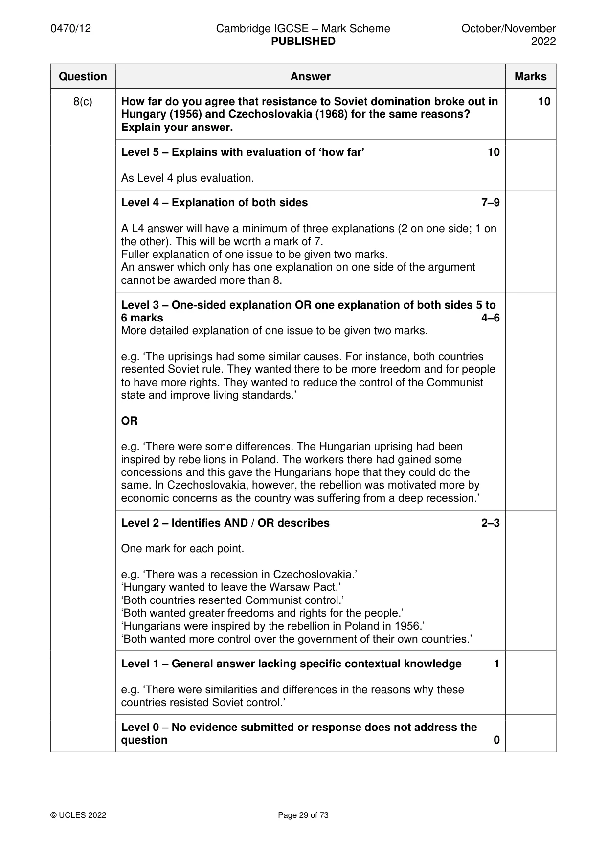 Mark scheme, page 29 of 73
