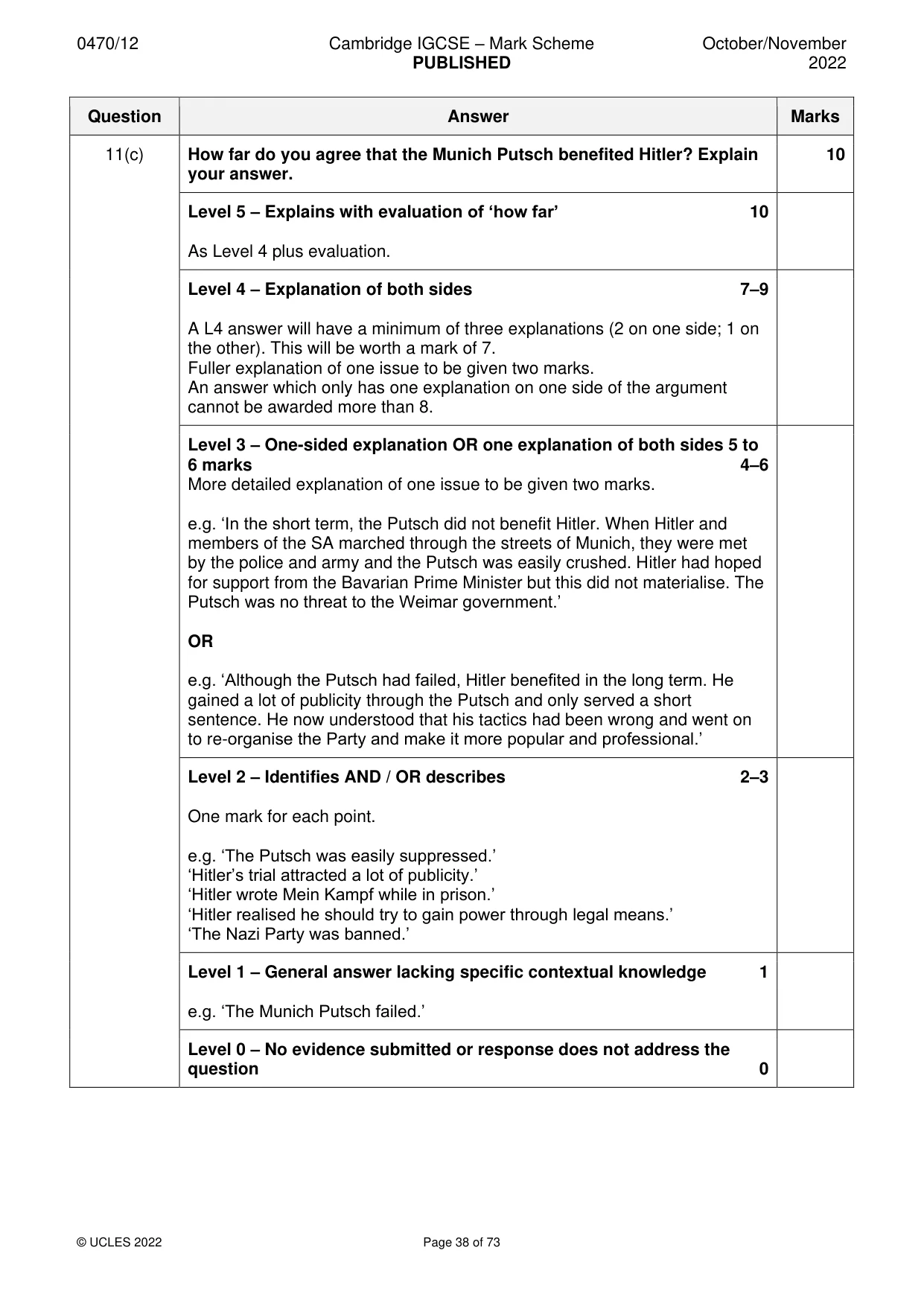 Mark scheme, page 38 of 73