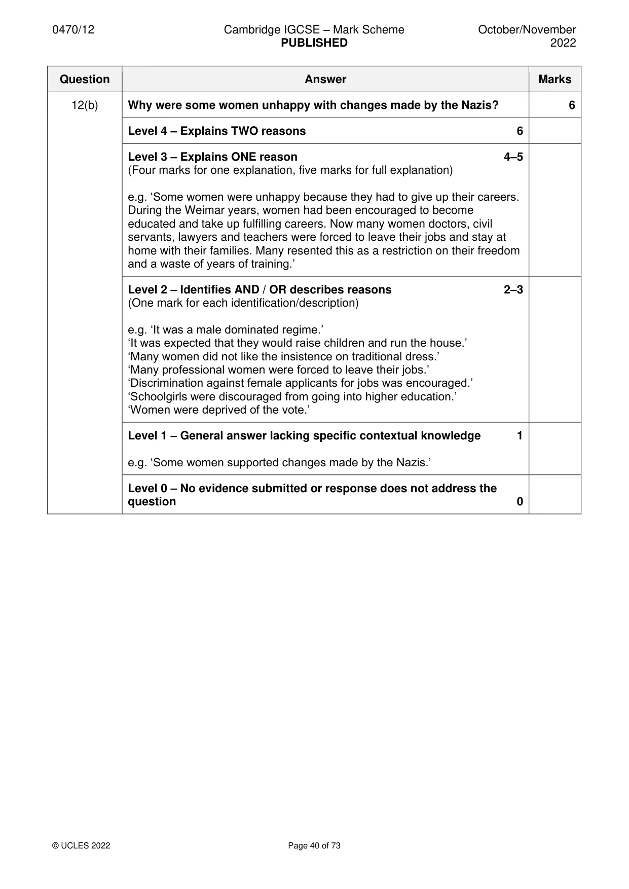 Mark scheme, page 40 of 73
