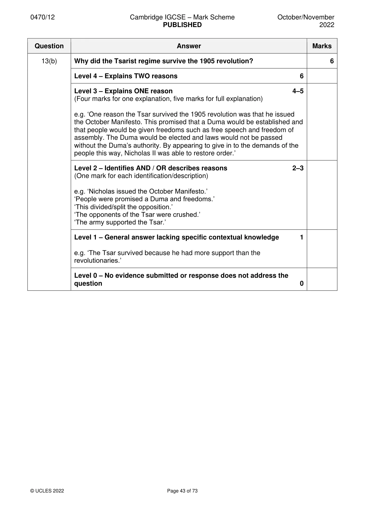 Mark scheme, page 43 of 73