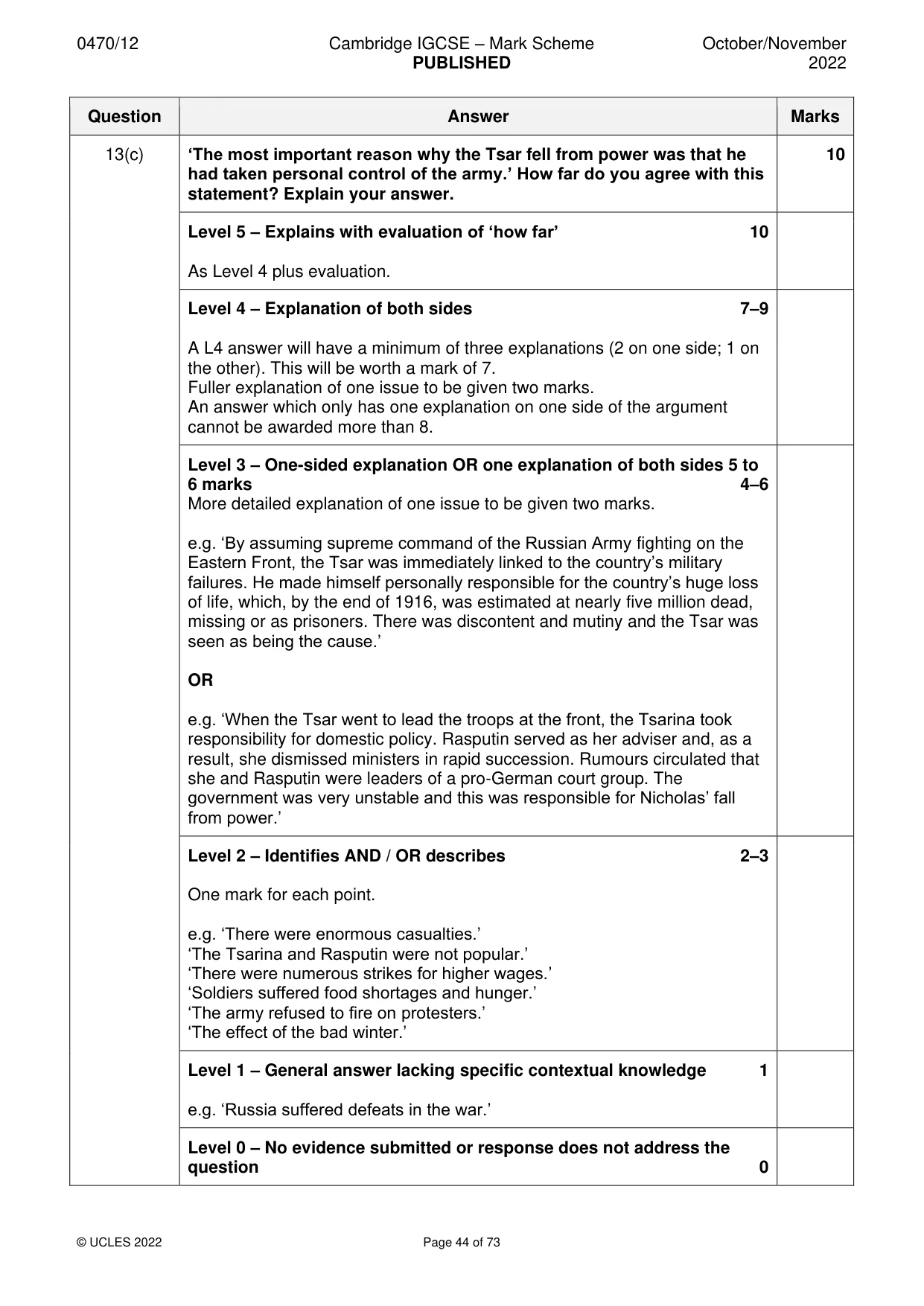Mark scheme, page 44 of 73