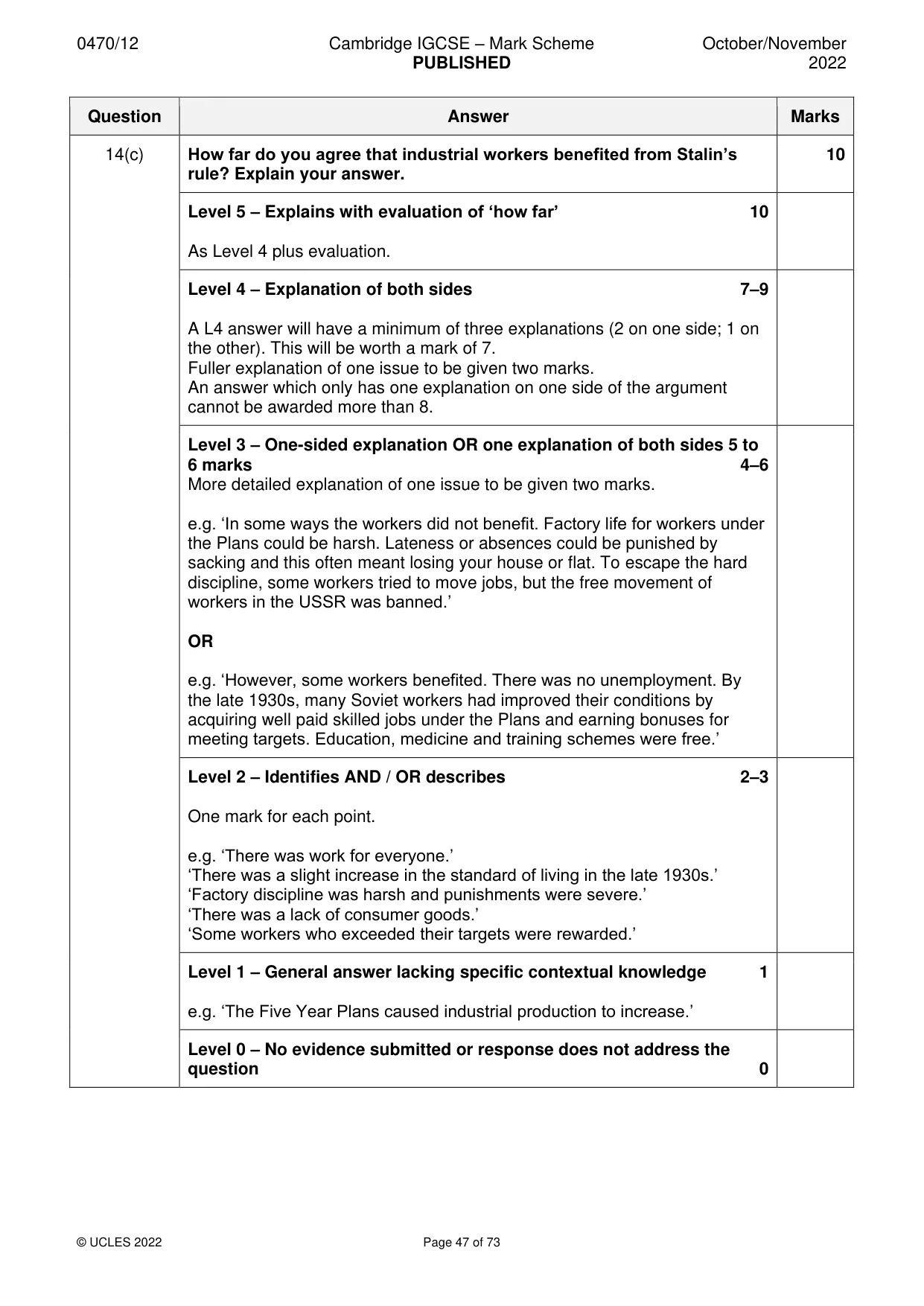 Mark scheme, page 47 of 73