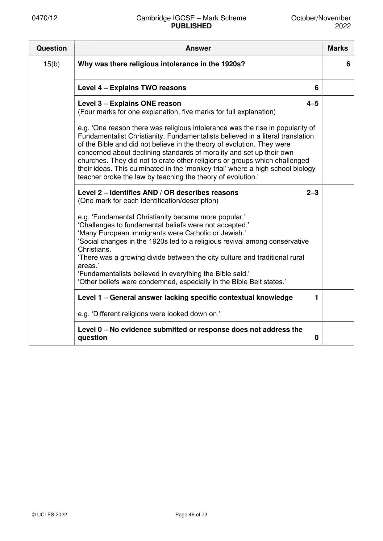 Mark scheme, page 49 of 73