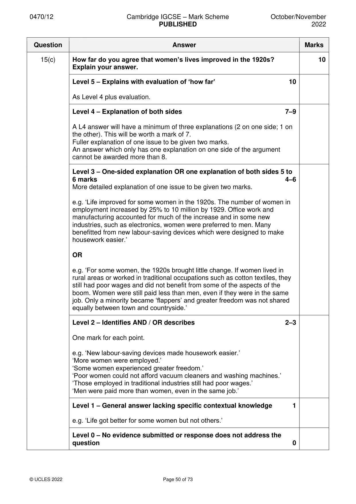 Mark scheme, page 50 of 73