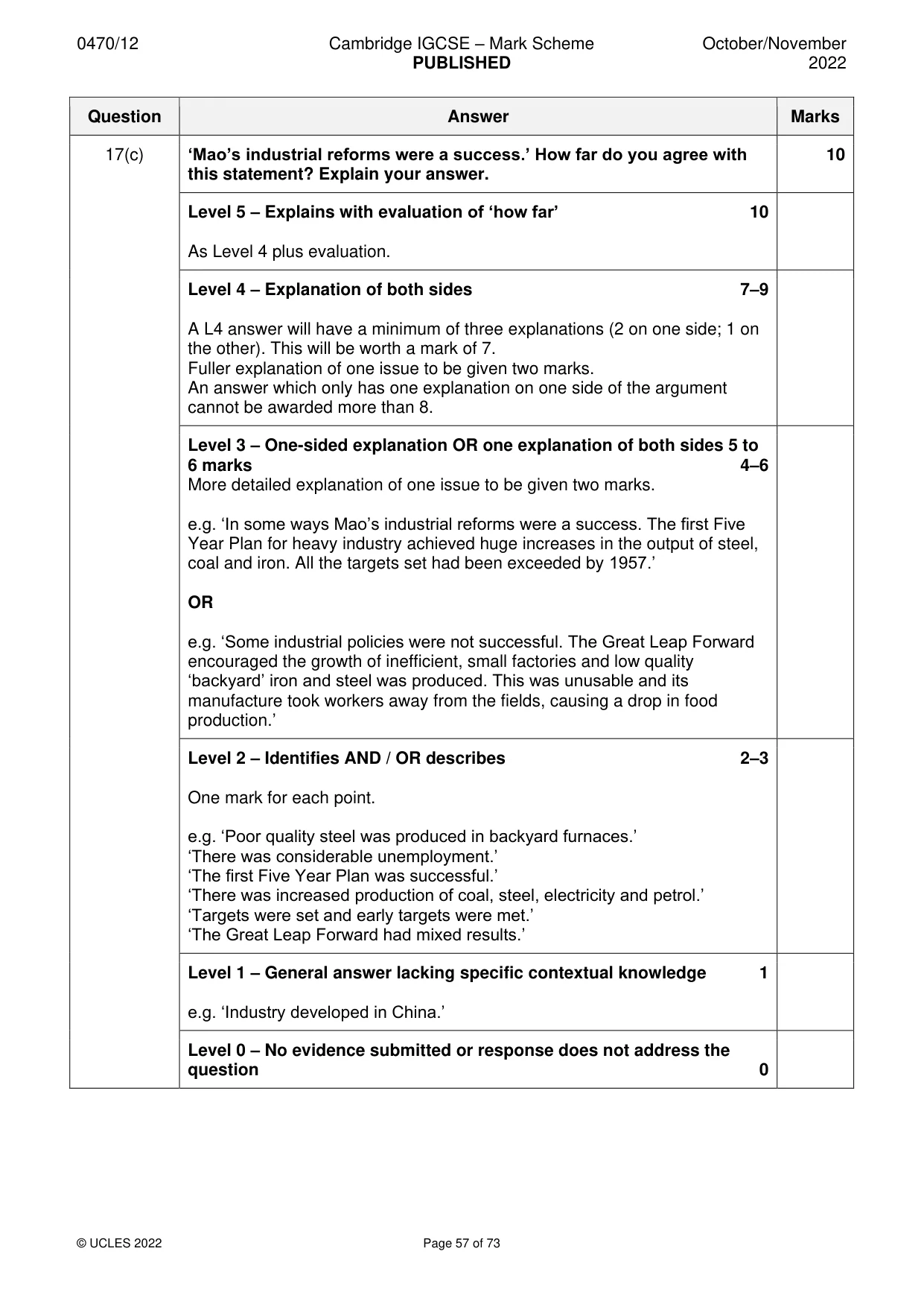 Mark scheme, page 57 of 73