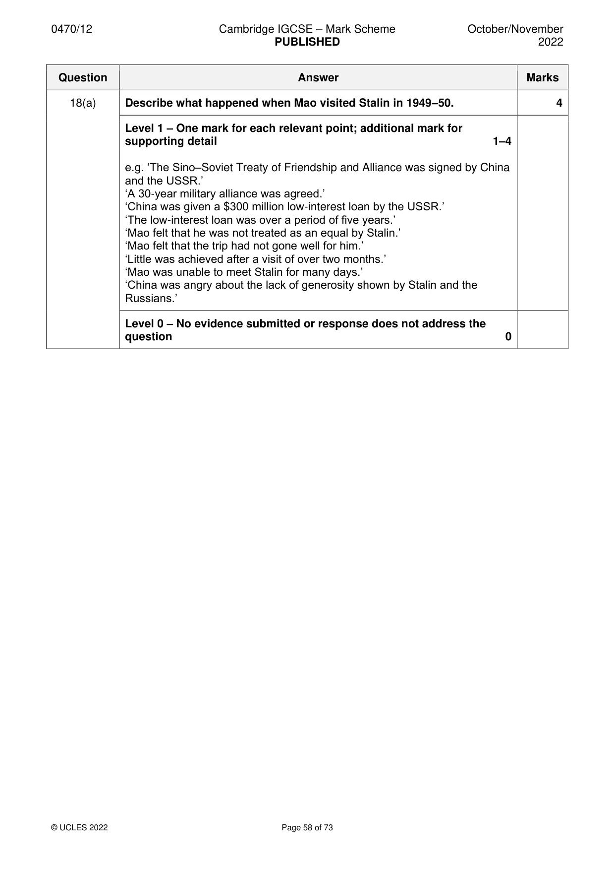 Mark scheme, page 58 of 73