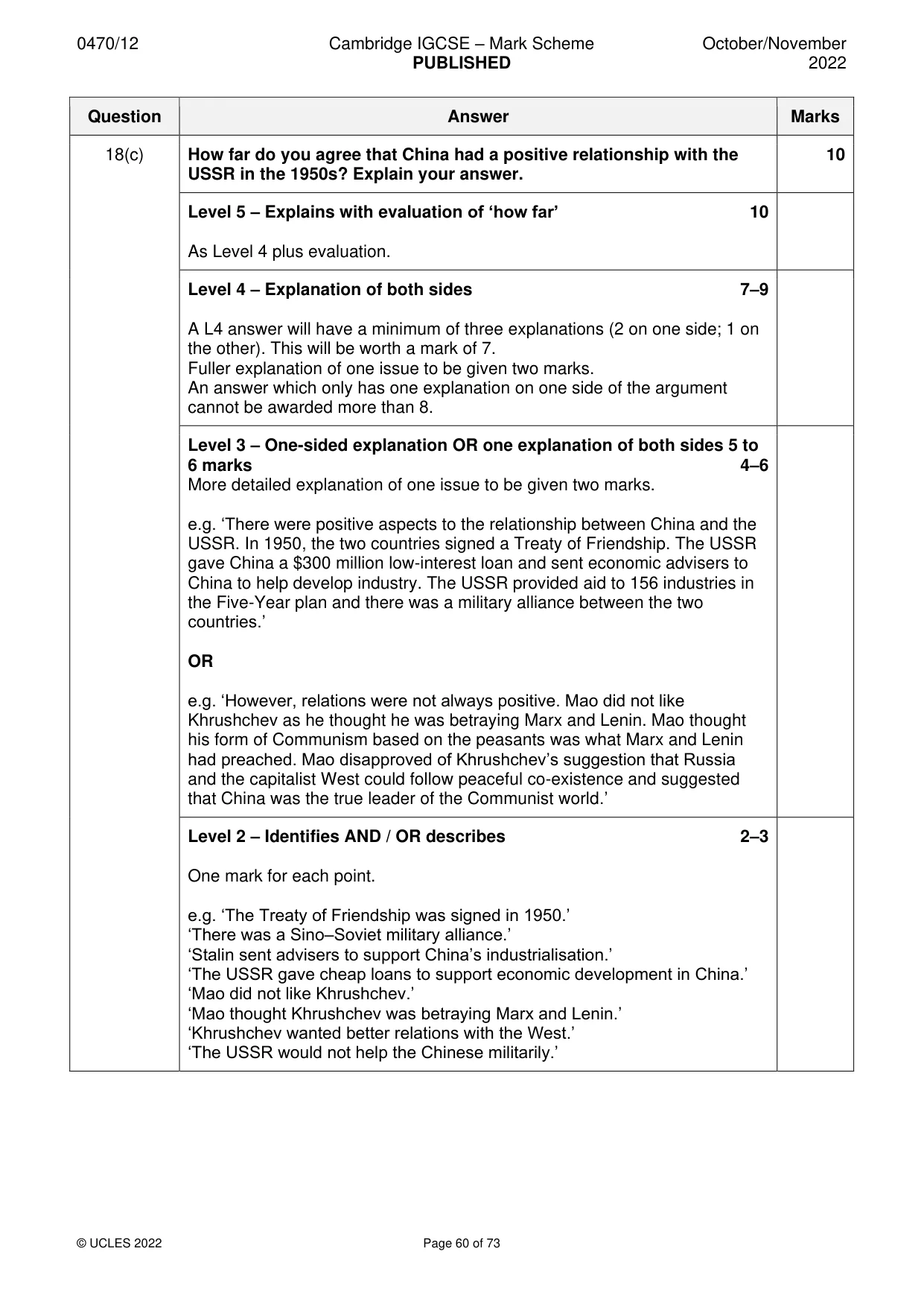 Mark scheme, page 60 of 73