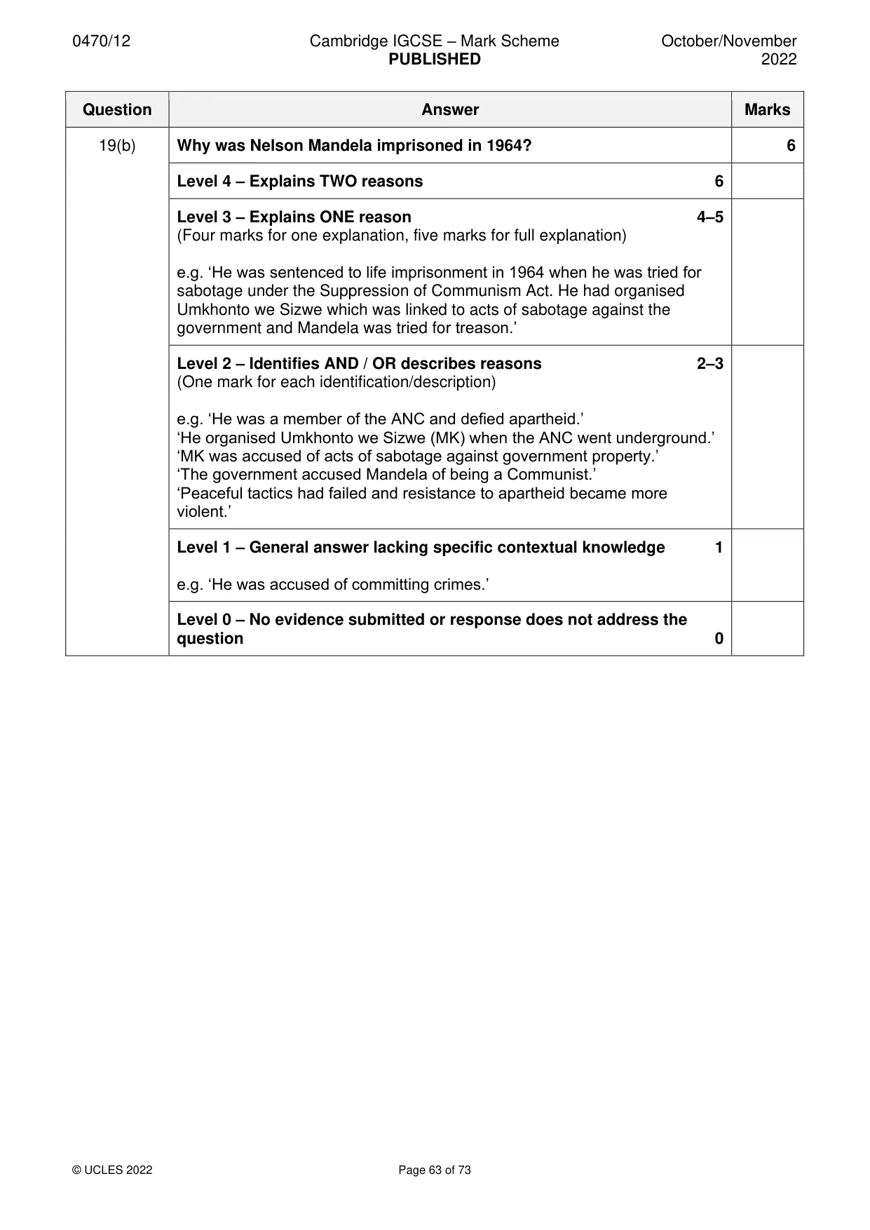 Mark scheme, page 63 of 73