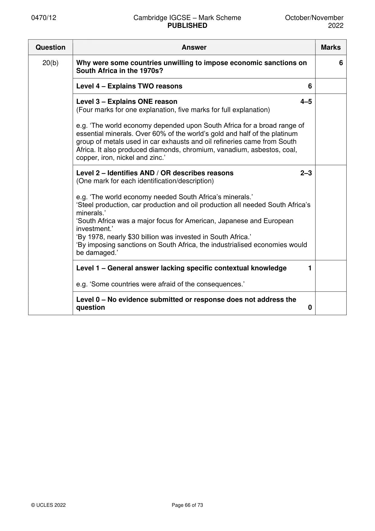 Mark scheme, page 66 of 73