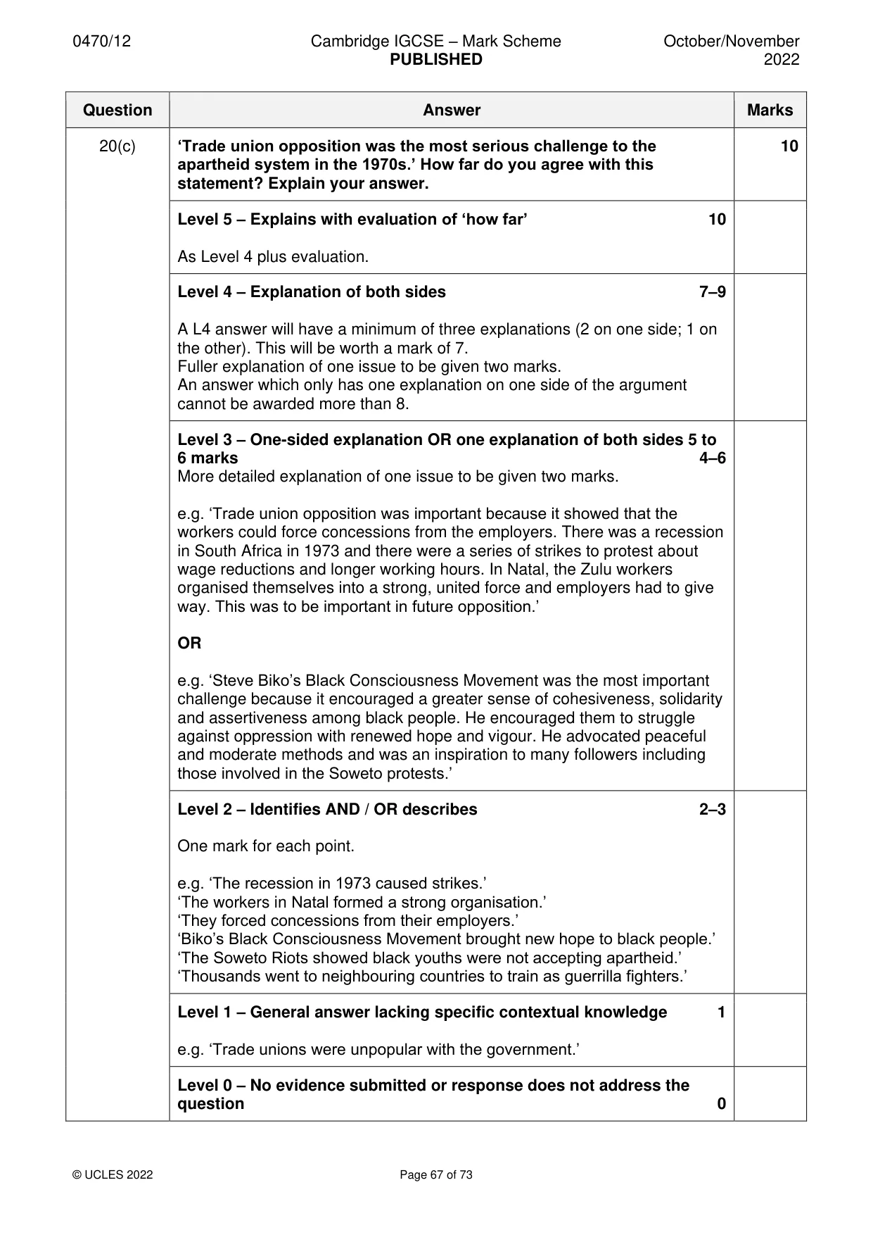 Mark scheme, page 67 of 73