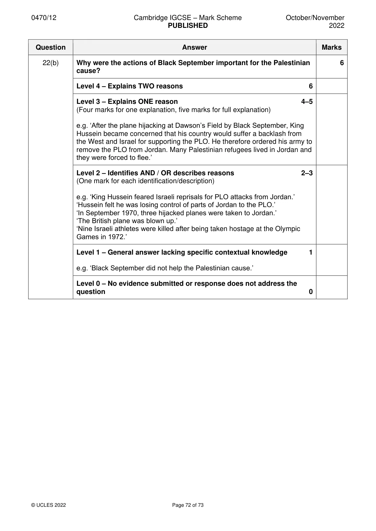 Mark scheme, page 72 of 73