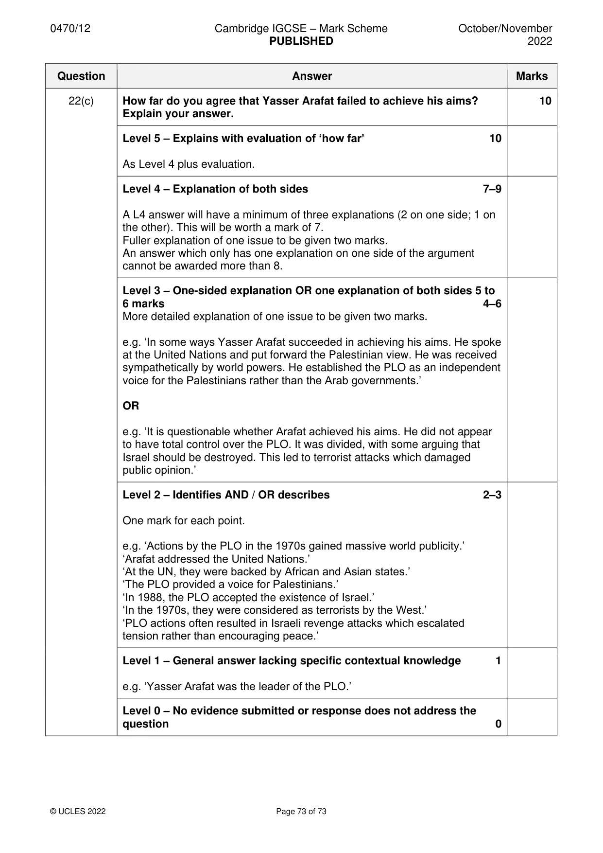 Mark scheme, page 73 of 73