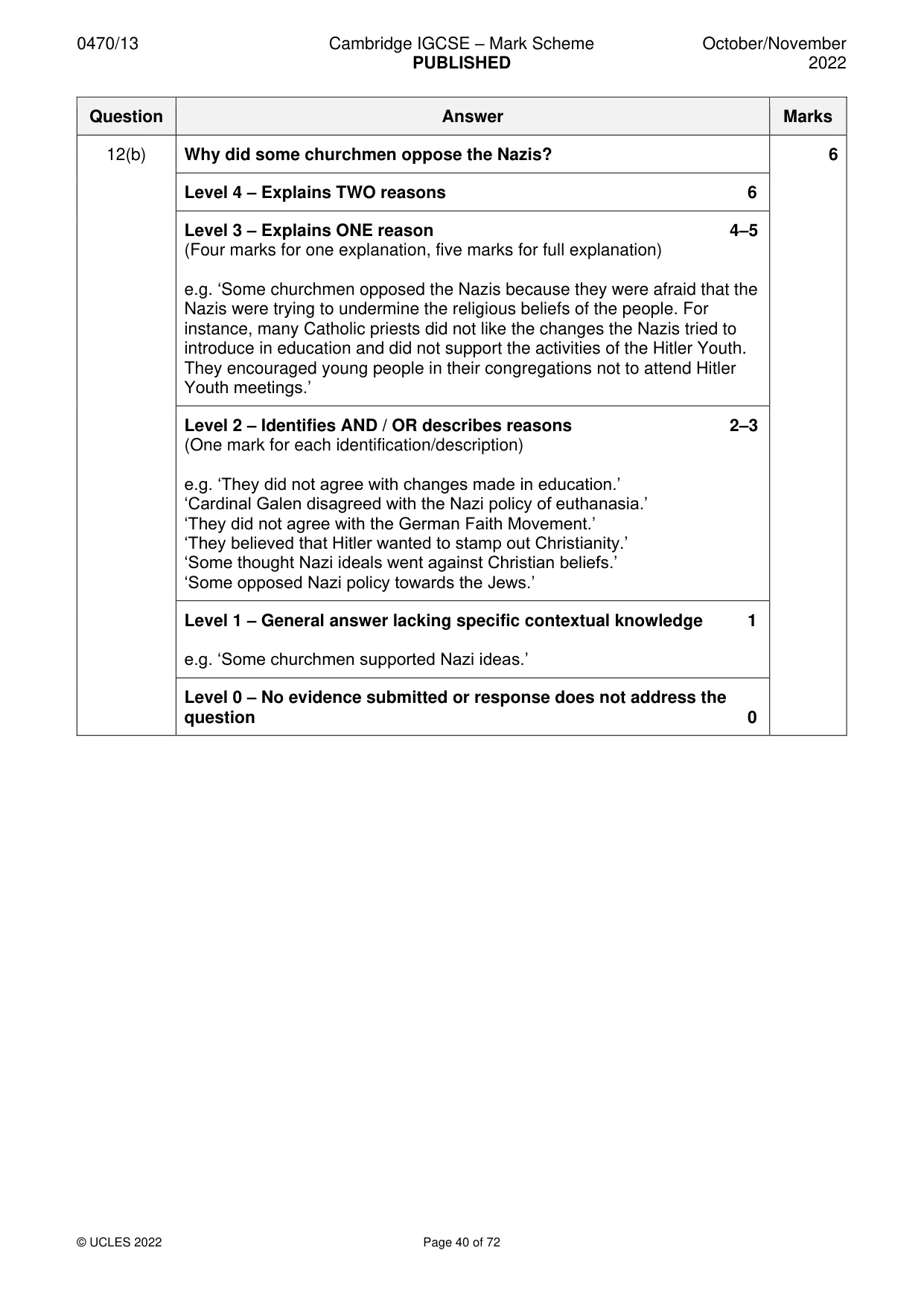 Mark scheme, page 40 of 72
