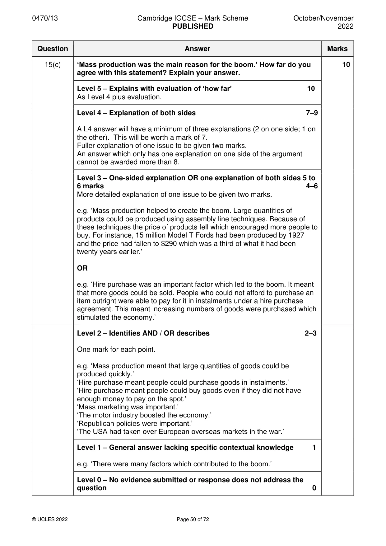 Mark scheme, page 50 of 72