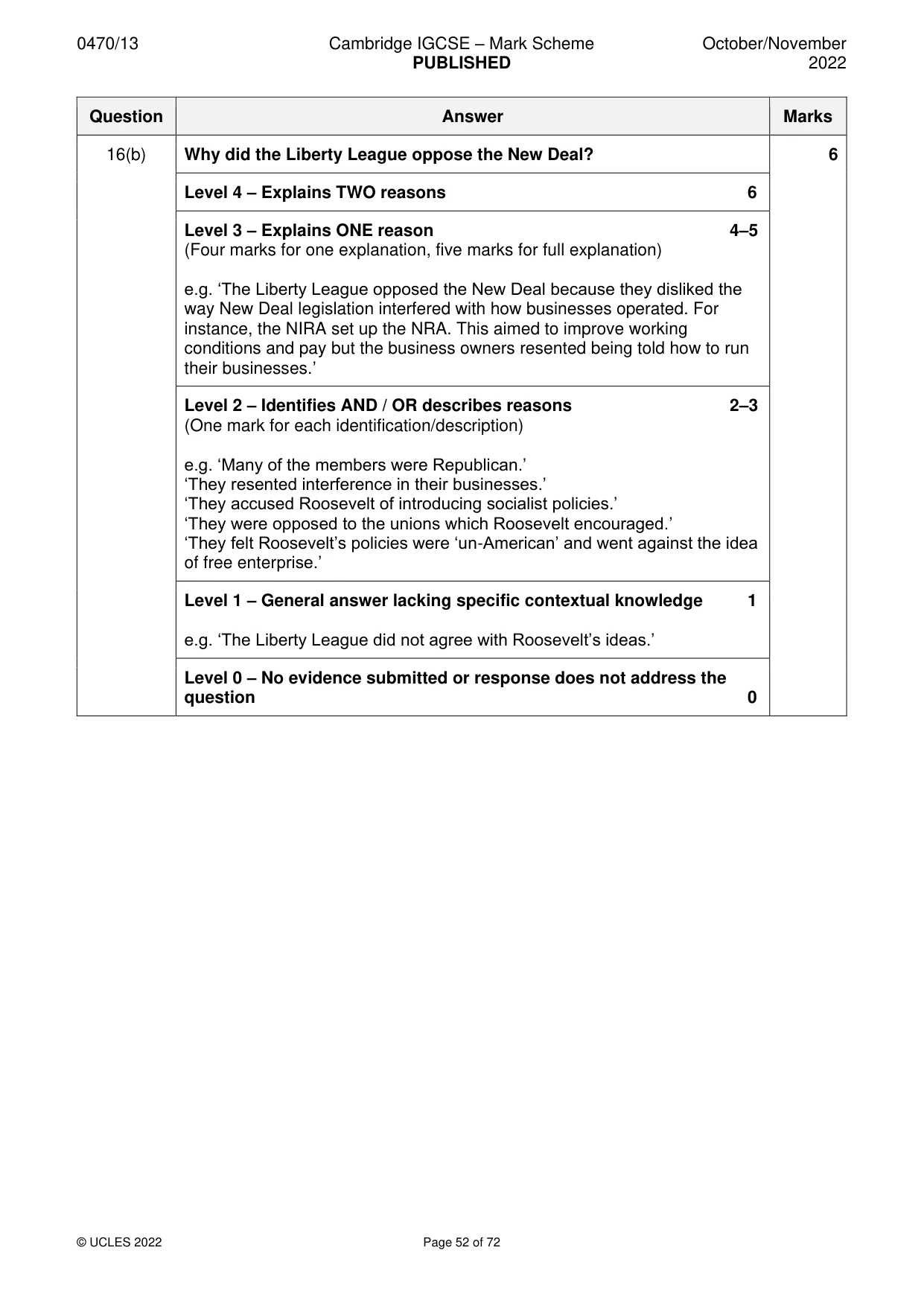 Mark scheme, page 52 of 72