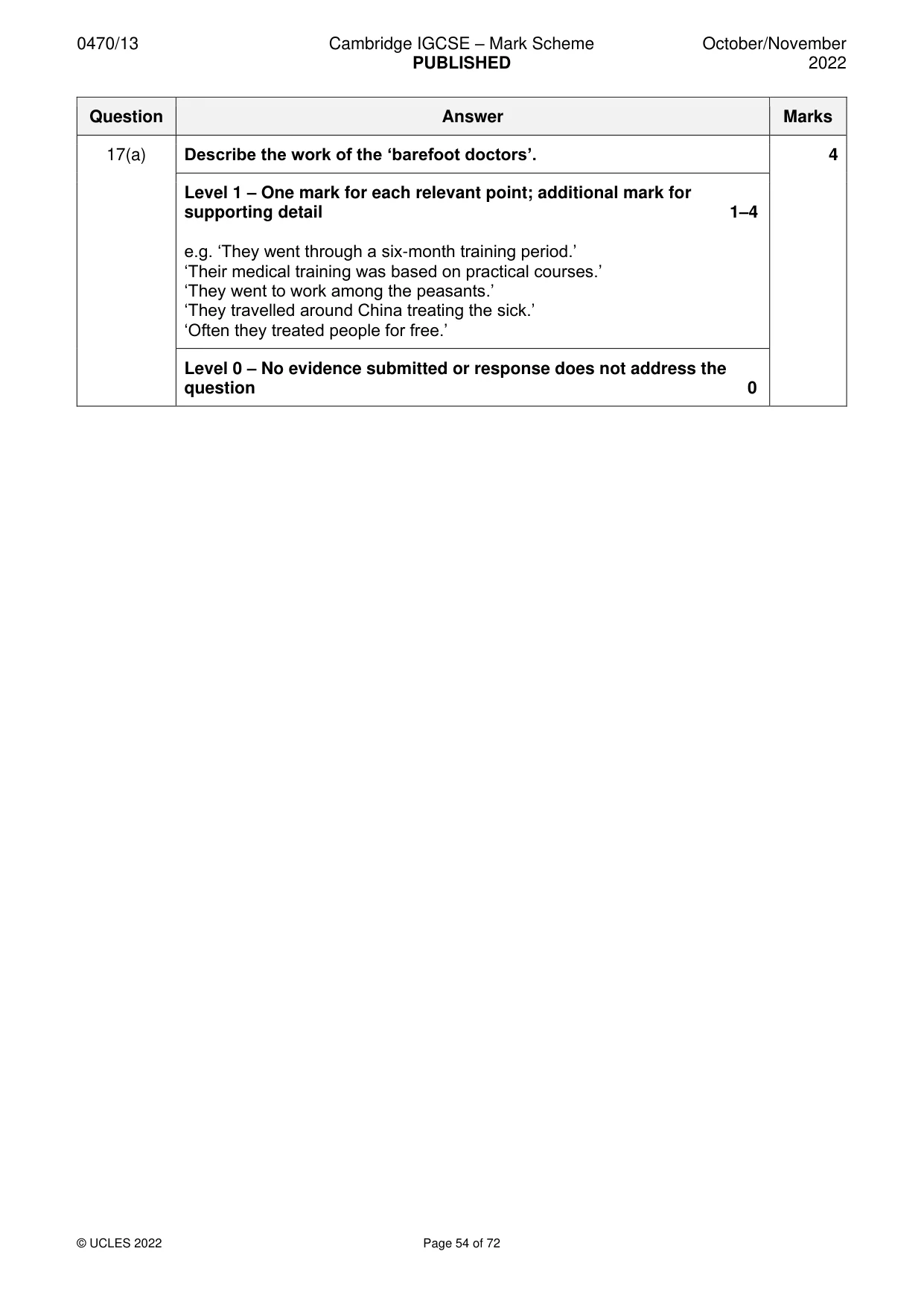 Mark scheme, page 54 of 72