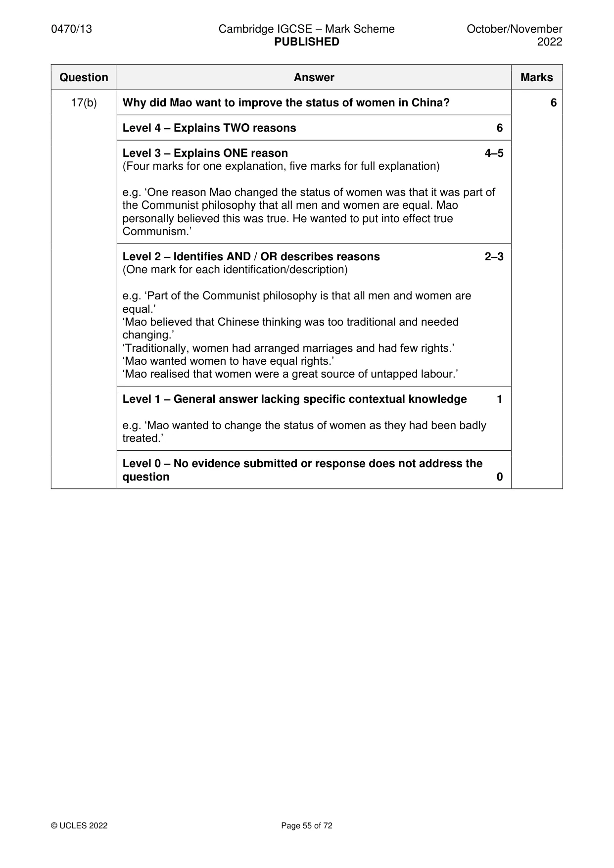 Mark scheme, page 55 of 72