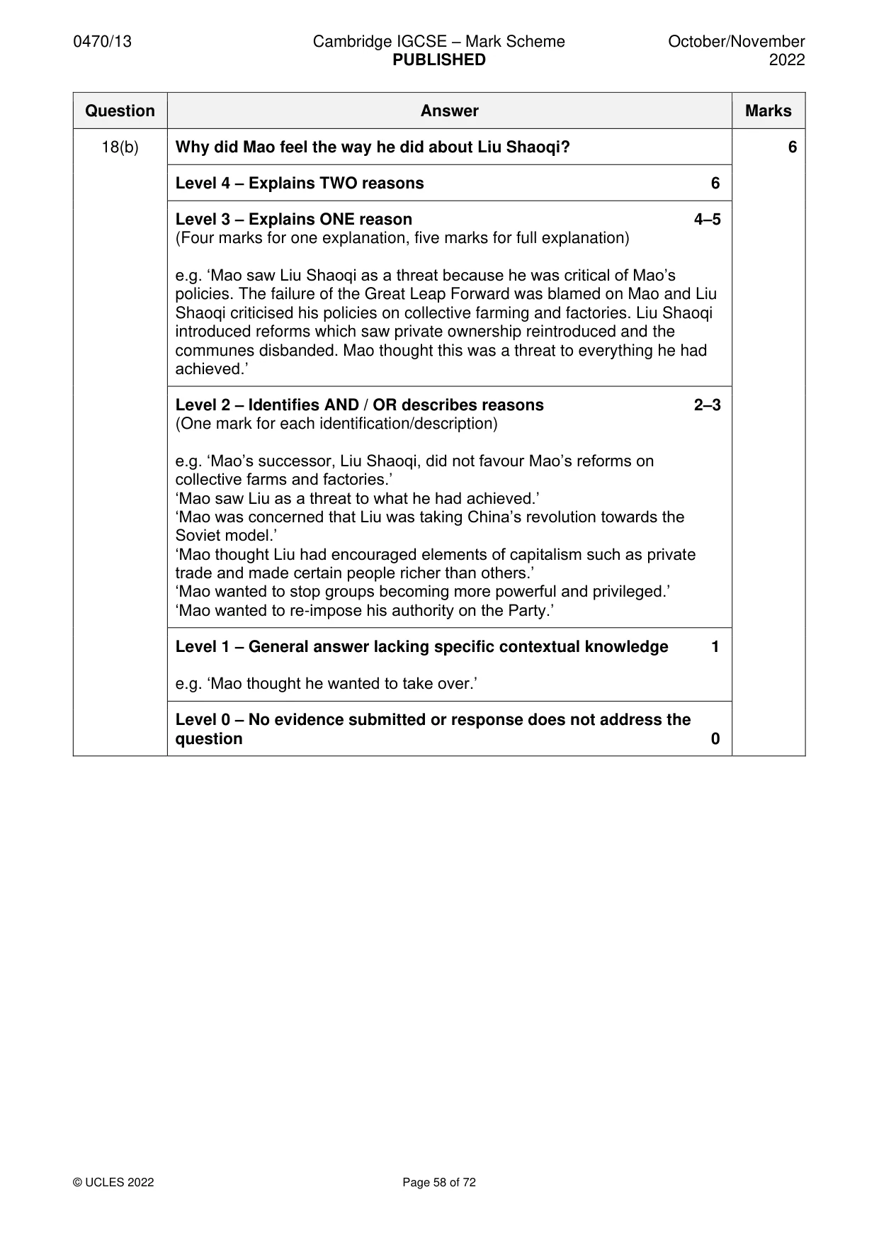 Mark scheme, page 58 of 72
