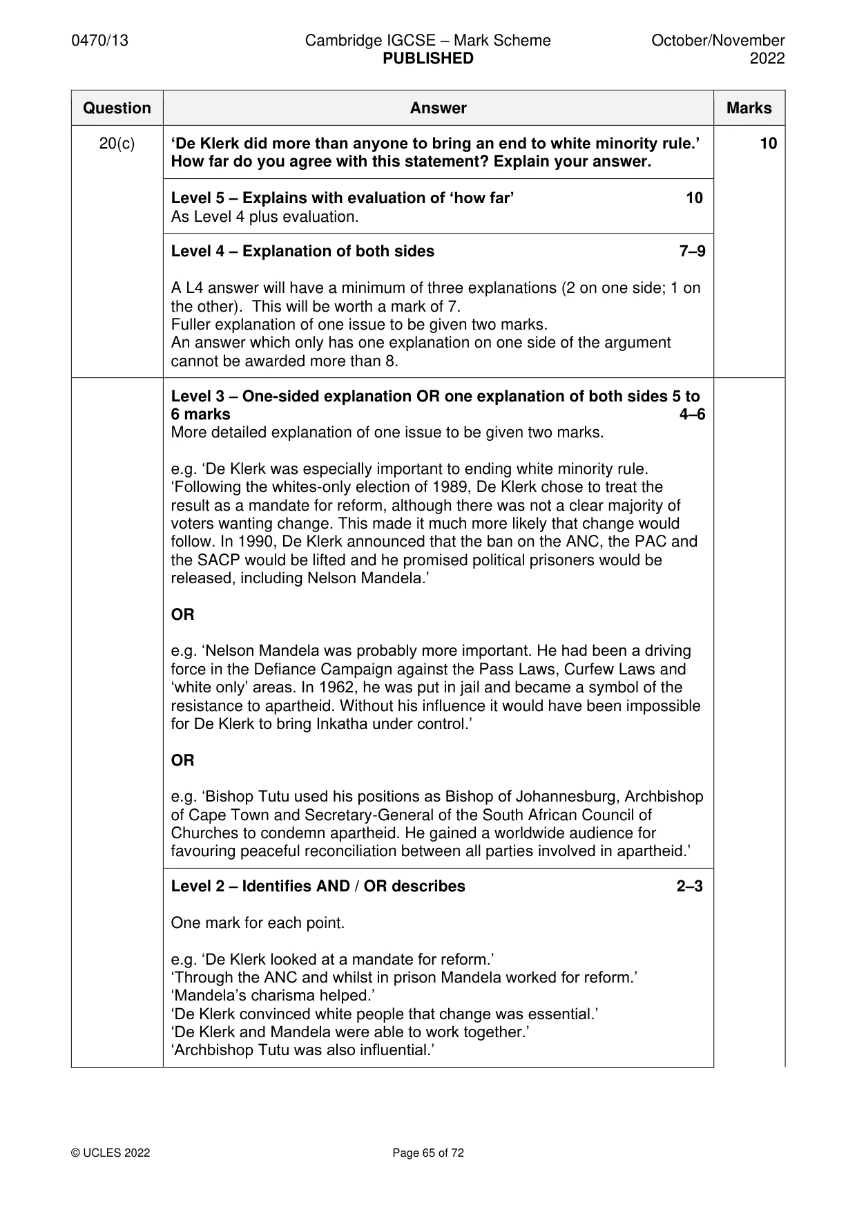Mark scheme, page 65 of 72