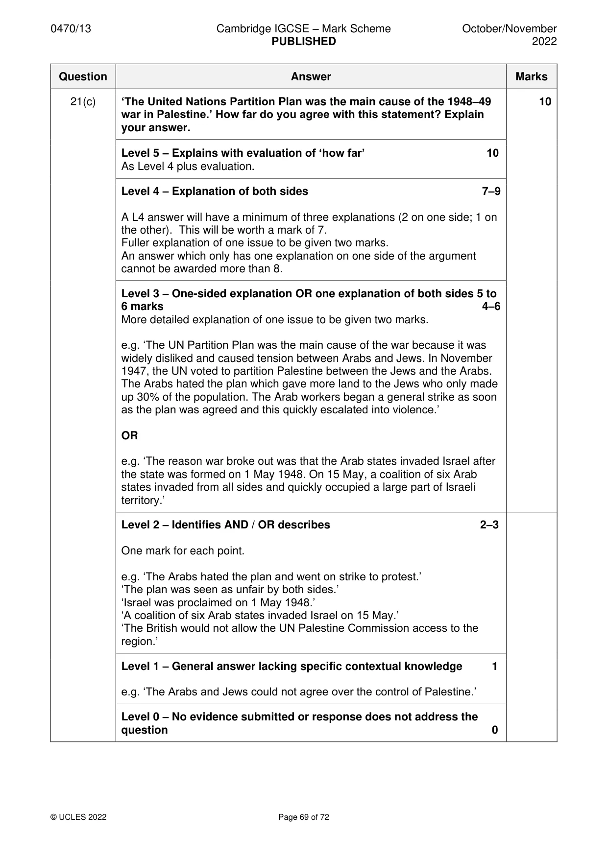 Mark scheme, page 69 of 72