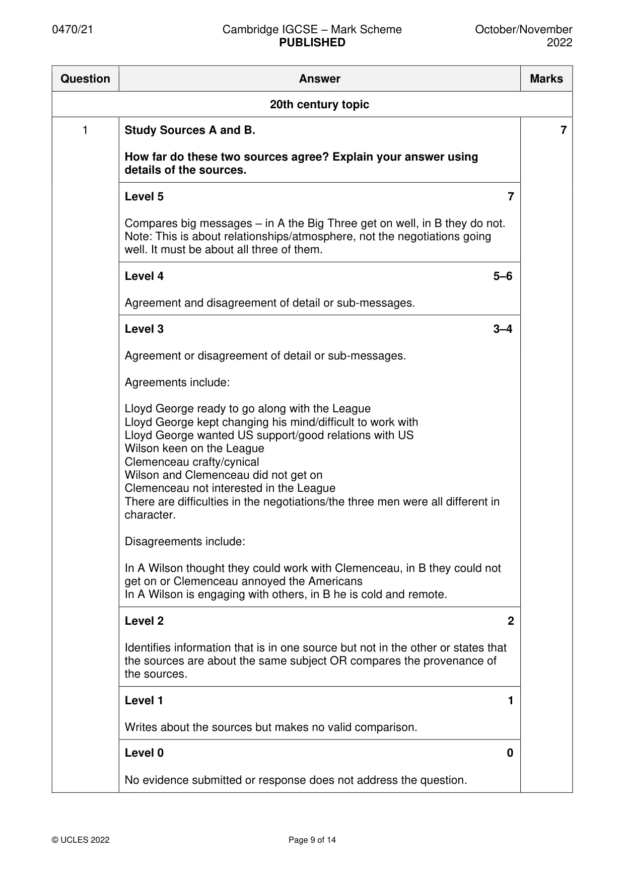 Mark scheme, page 9 of 14